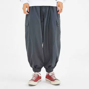 

Male Hip Hop Wide Leg Harem Trousers Jogger Sweatpants Men Japan Style Streetwear Loose Casual Cargo Pant