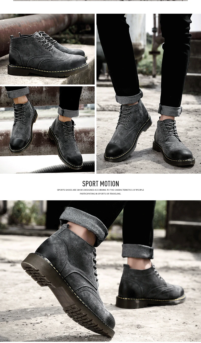 Warm Fur Plush Men Boots High Quality Split Leather Ankle Snow Boots Fashion Winter Waterproof Lace-Up Large Size 38-46