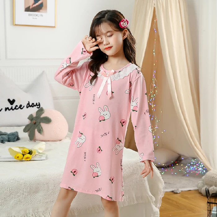 old navy children's pajamas 2021 Autumn Nightdress For Teen Girls New Fashion Cartoon Long Sleeve Nightgowns Children's Sleepwear Kids Princess Night Dress children's pajamas bulk Sleepwear & Robes