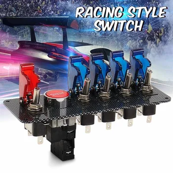 

12V Auto LED Toggle Ignition Switch Panel Racing Car Engine Start Push Set Kit + 4 Blue & 1 Red LED Toggle Button Panel