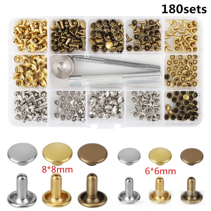 

180sets garment rivets of 6mm+8mm double-sided bucket rivet+installation tool set environmental protection rhinestone rivets