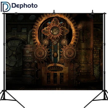 

DePhoto Vinyl Rusty Mechanical Clock Steam Style Gear Backgrounds For Photo Studio Photography Magic Backdrops Child