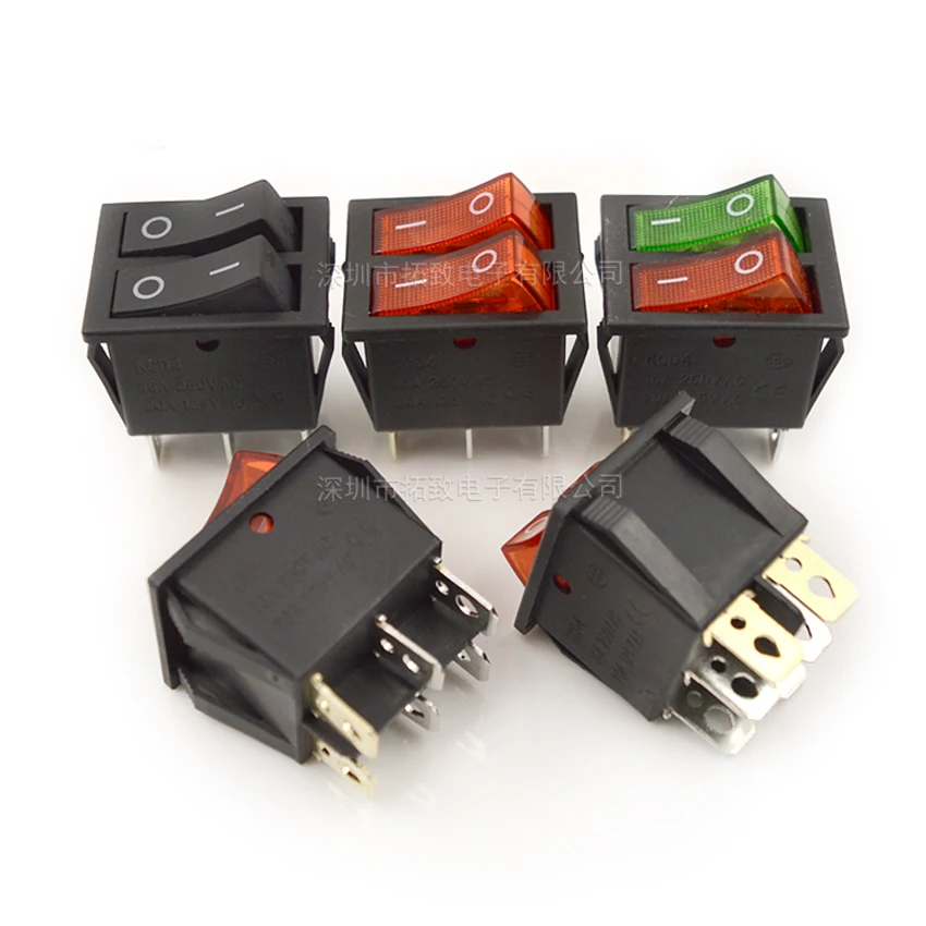 

10PCS/Lot KCD4 Boat Rocker Switch 6Pin 6P 2-Ways 2-Positions 16A 250V 31*25.5mm Black/Green/Red