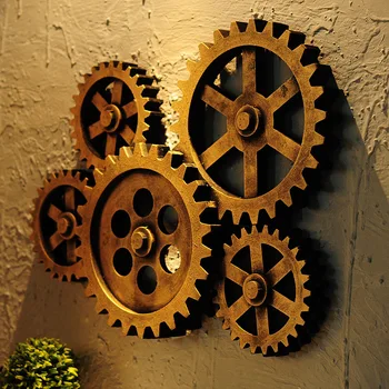 

Nordic Retro Industrial 5pcs Wooden Gear 3D Wood Wall Hanging Decoration Bar Dining Room Cafe Steampunk Home Metal Garden Decors