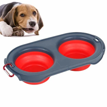 

Pet Dog Bowl Foldable Silicone Double Bowls Portable Travel Food Feeder Water Drinking Dish for Dogs Cats Pet Feeding Supplies