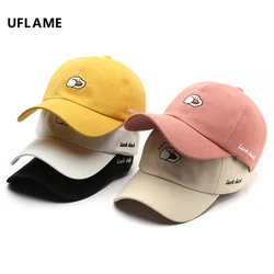 UFLAME Couple Cotton Baseball Cap for Women Men Adjustable Summer Sun Hat Cartoon Patch Kpop Golf Hat Unisex Snapback Hat Bone