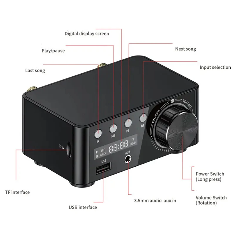 Audio Verstärker Endstufe 2x50W Stereo Amp HiFi Audio Empfänger TPA3116, 