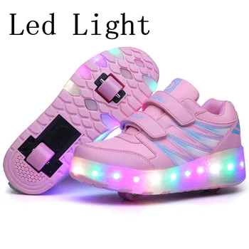 

Two Wheels Luminous Sneakers Black Pink Led Light Roller Skate Shoes Children Kids Led Shoes Boys Girls Shoes Light Up Unisex