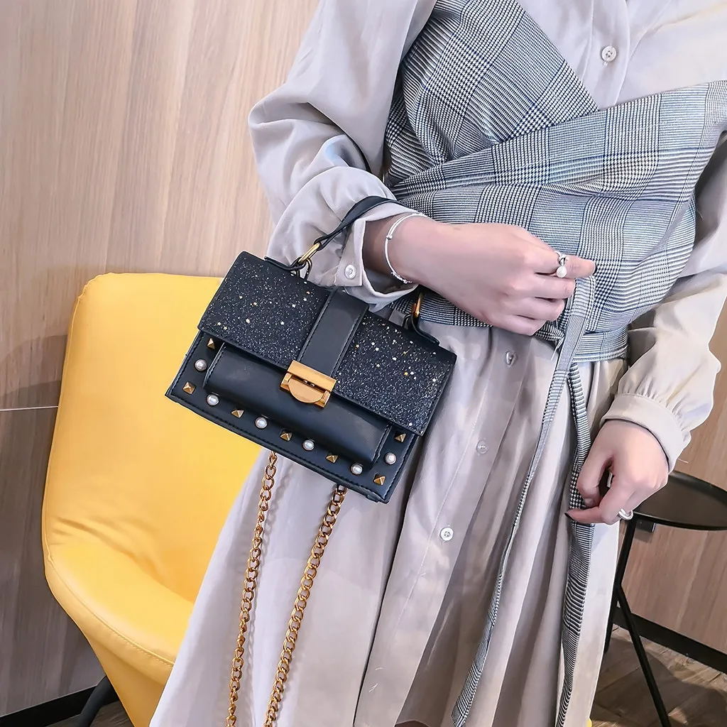 Модная женская сумка-мессенджер в стиле пэчворк, маленькие квадратные пакеты с заклепками, кожаные кошельки для телефона