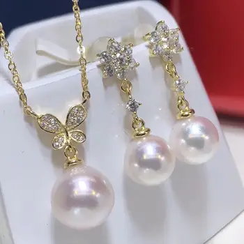 

D113 Fine Jewelry Natural Fresh Water 9-10mm White Pearl Female's Jewelry Sets for Women FIne Jewelry Sets