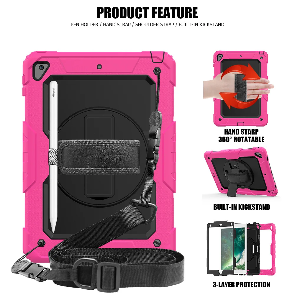 Case for Apple iPad 9.7 6th generation Tablet Kids Safe Shockproof Armor Cover Hand Strap Neck Strap for Air 2 Pro 9.7 - Цвет: Rose