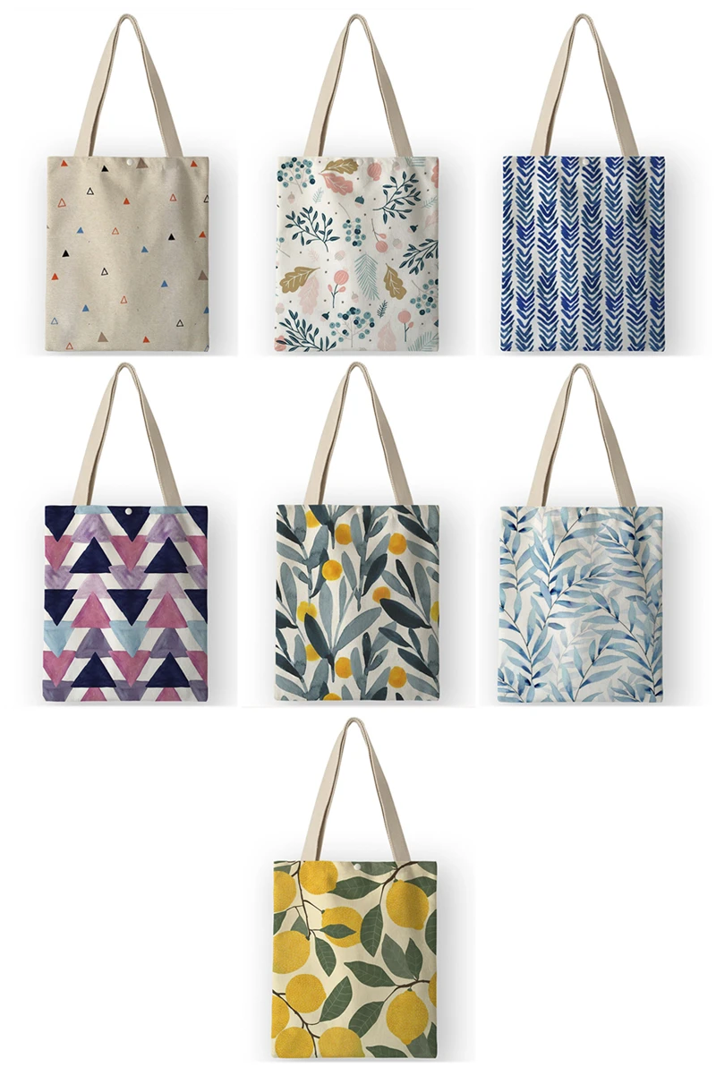 Women Fashion Handbags seahorse turtle Print Linen Tote shoulder Bag School bag