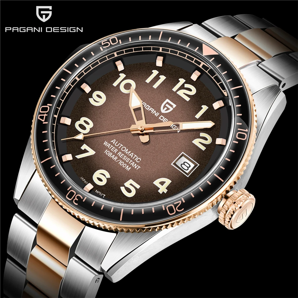 PAGANI DESIGN Luxury Men's Mechanical Wristwatch Top Brand NH35A Movement Blue Automatic 100M Waterproof Watch Relogio Masculino