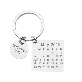 

Personalized Custom Calendar Keychain Signature Calendar Key ring Stamped Date Highlighted with Heart For Man Woman Gift