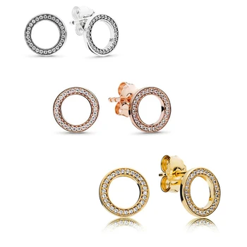 

3 Types Clear CZ Forever Hollow Round Shape Women Earrings 925 Sterling Silver Stud Earrings for Women Jewelry Girls Earrings
