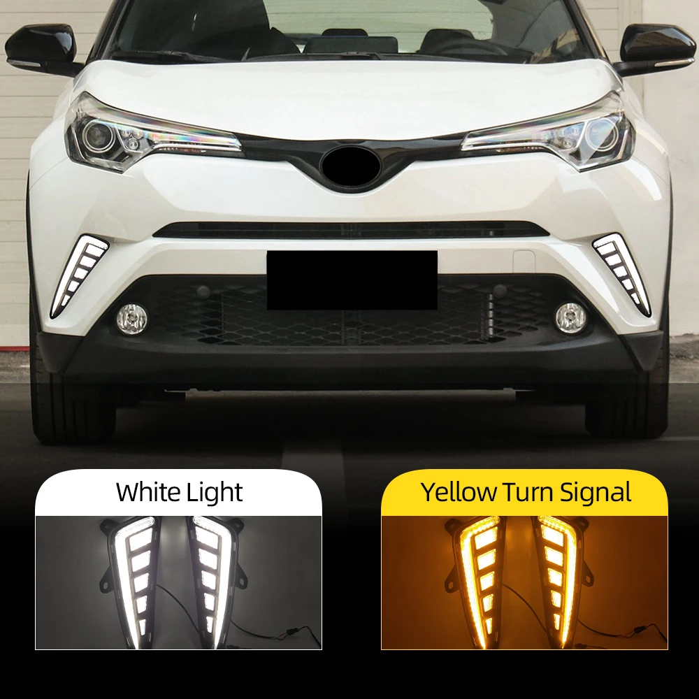 CSCSNL 2PCS Car LED DRL Daytime Running Light For Toyota C-HR CHR 2016 2017 2018 2019 with dynamic Yellow Turn Signal fog lamp |