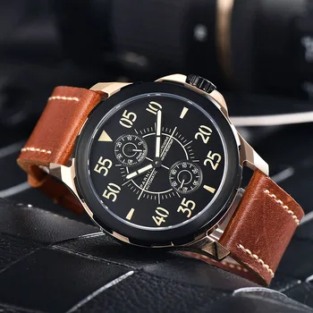 

Parnis 44mm Automatic Watch Men Mechanical Power Reserve Auto Date Gold Case Leather Strap Wrist Watches Top Luxury Brand 2019