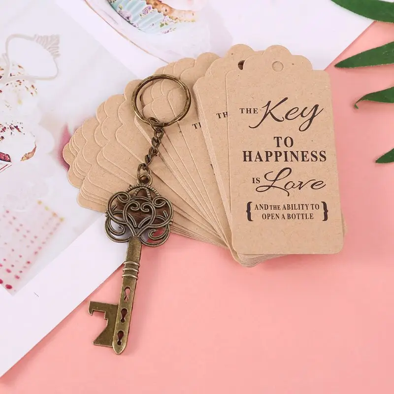50x Vintage Key Bottle Opener+Tag Card Keychain Wedding Party Favors Souvenirs 72XF