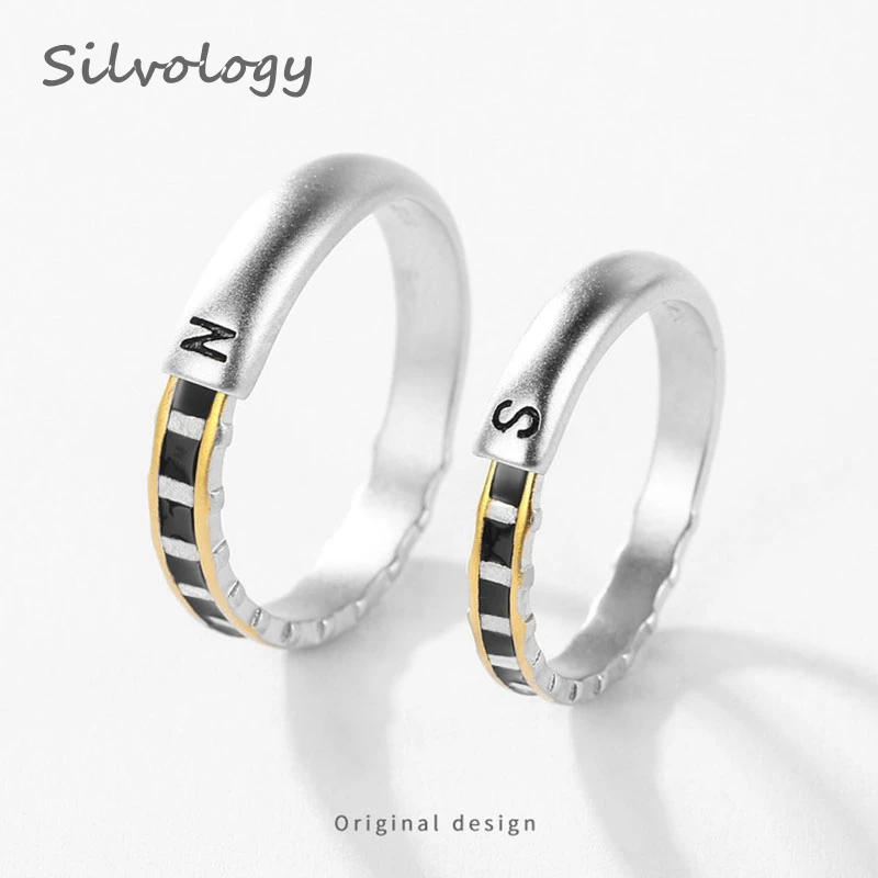 Silvology 925 пробы Серебряное кольцо для пары с северным южным полюсом оригинальное