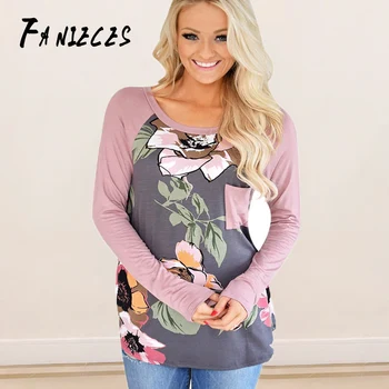

Loose Tops Women T-shirt Floral Print Long Sleeve Happy Tops T Shirt spring Female Roupas Feminina streetwear Low price hot sale