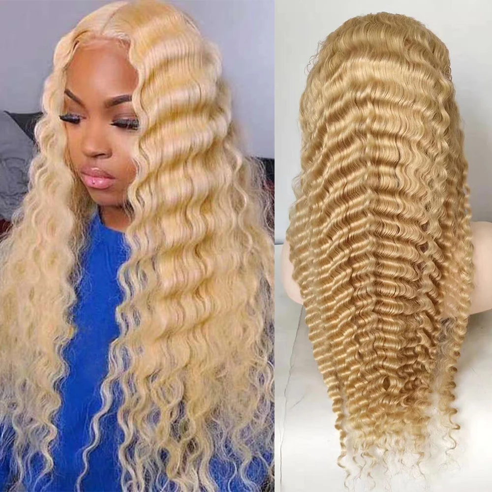 613 blonde deep wave Preplucked lace front human hair wig 13x4inch Transparent HD swiss lace remy 150% Ocean Wave High Light