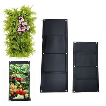 

4 Pockets Wall Mounted Flower Pots Garden Planter Hanging Flower Pouch Green Field Pot Felt Wall Mount Balcony Decoration