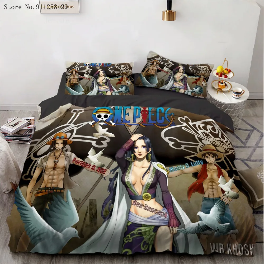 One Piece Luffy Chapéu de palha Piratas Preto Anime Conjuntos de Roupa de  Cama Impressão 3D 3 peças Capa de Edredom Macio Case-D_US-Twin172 x 218 cm