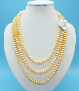 

Exquisite, 3 Row 10MM AAA Natural Champagne Seawater Pearl Necklace 19-23"