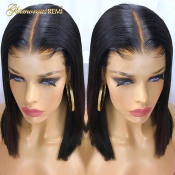 

Natural Black13*6 Brazilian Straight Short Bob Wig Deep Part Lace Front Human Hair Wigs Straight Pre Plucked Remy Hair for Women