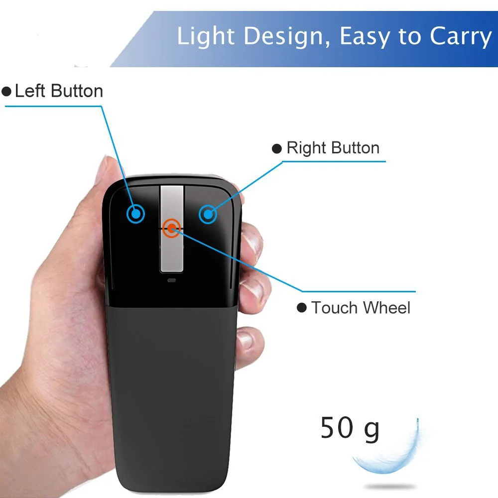 

Foldable Wireless Computer Mouse Arc Touch Mice Slim Optical Gaming Folding Mouse With USB Receiver For Microsoft PC Laptop