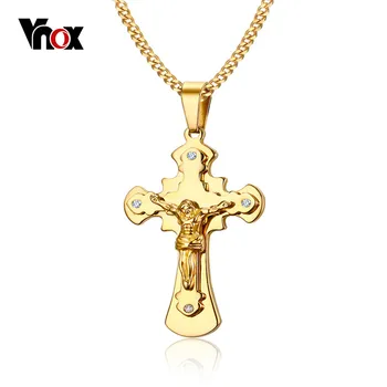 

Vnox Gold Jesus Crucifix Cross Necklace Pendant Stainless Steel Metal Religious Jewelry Men