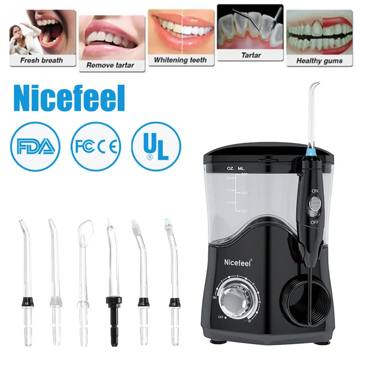 

Nicefeel 7 Nozzle Tooth brushing Irrigator Water Pulse Tooth Irrigator Water Jet Brushing Teeth Cleaner Oral Irrigator Dental