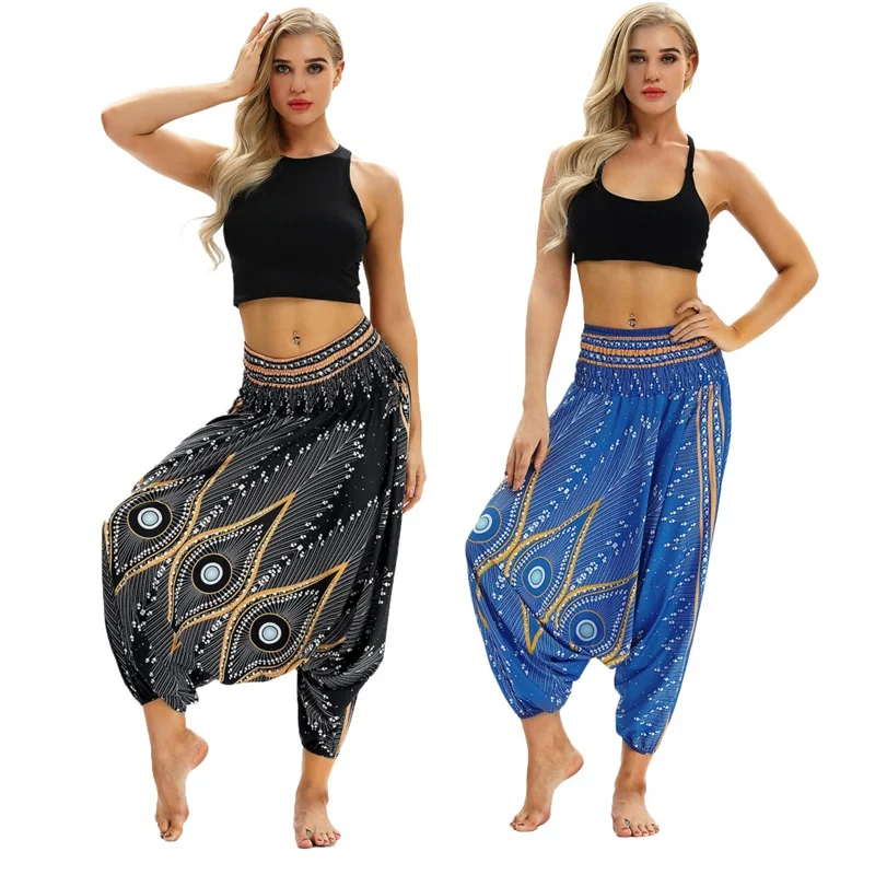 Новые женские повседневные свободные штаны брюки с принтом мешковатые Boho Модные шаровары женские летние удобные повседневные длинные брюки