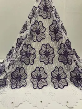 

Purple lace fabric 2019 high quality lace nigerian lace fabric for women dress african milk silk tulle lace with stone 5yard/lot