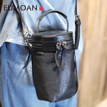 

EUMOAN Black sheepskin diagonal package original designer handbags tide hand retro leather handbag bucket bag shoulder bag