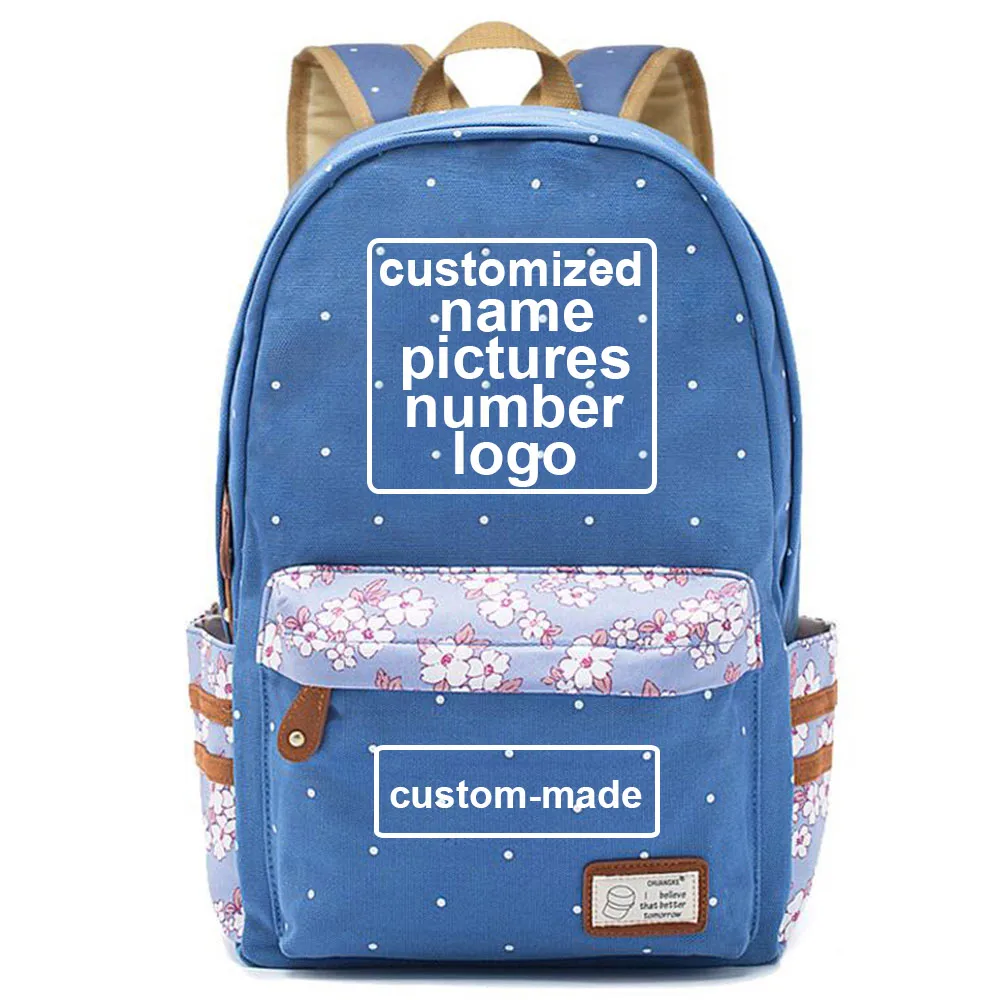 Customized Print DIY Your Like Photo or Logo Boy Girl Book Bag Women Bagpack Teenagers Canvas Lady Femme Backpack School Bag