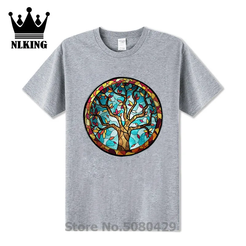 Camisetas футболка с витражным стеклом для окон Осеннее дерево дизайн окна падения