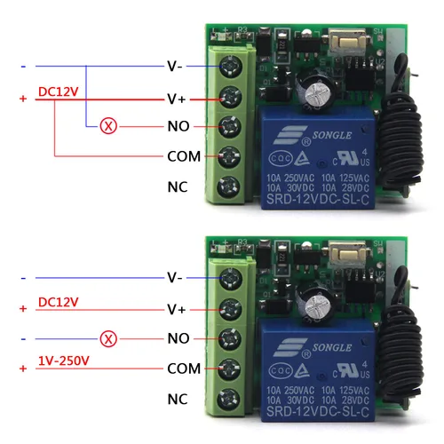 수신기 모듈이 있는 무선 RF 원격 제어 스위치 송신기, 릴레이 1 채널, 433Mhz, DC12V 수신기 컨트롤러, 10A 2