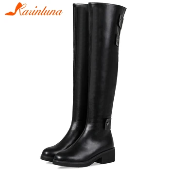 

KARINLUNA Lady Comfort High Wide Heel Boots Women 2020 Office Fashion Thigh High Boots Elegant Black Over The Knee Shoes Woman