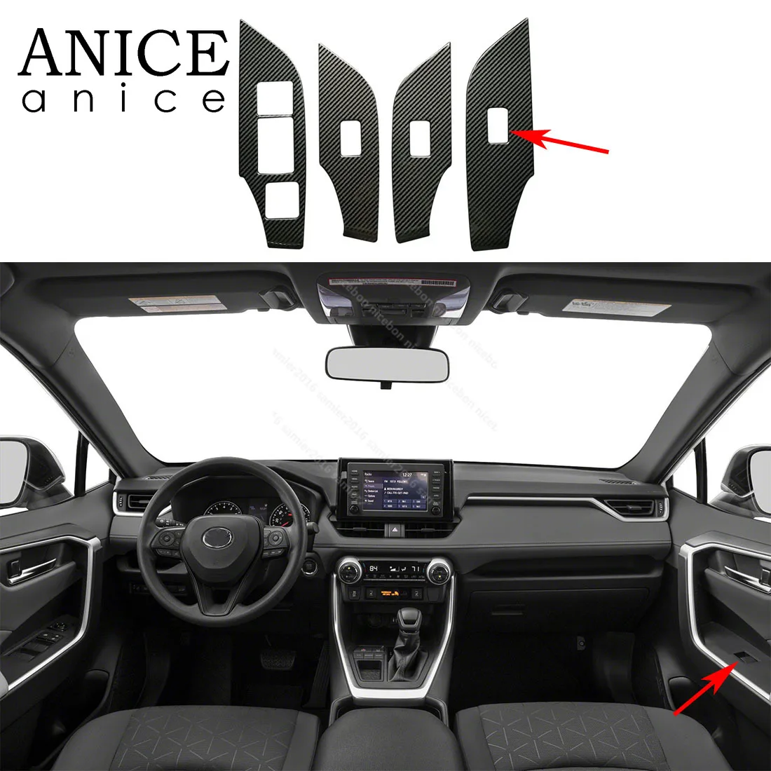 4pcs Carbon fiber color stainless steel Door Window Lift Button Panel armrest Cover Fit For Toyota RAV4 2019 LHD LEFT HAND SIDE |
