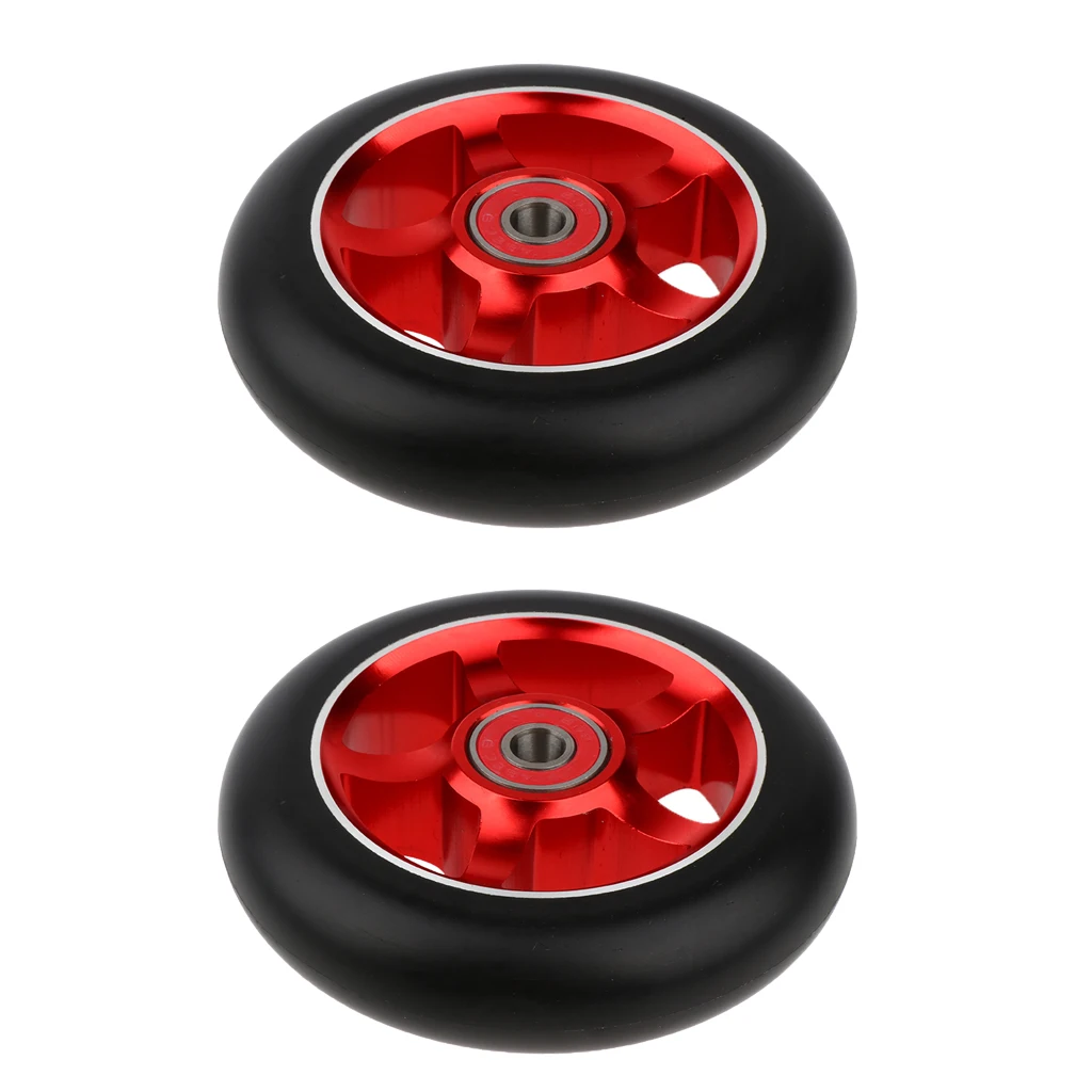 2pcs Replacement 100mm Push/Kick/Stunt Scooter Wheels with Bearings & Bushings