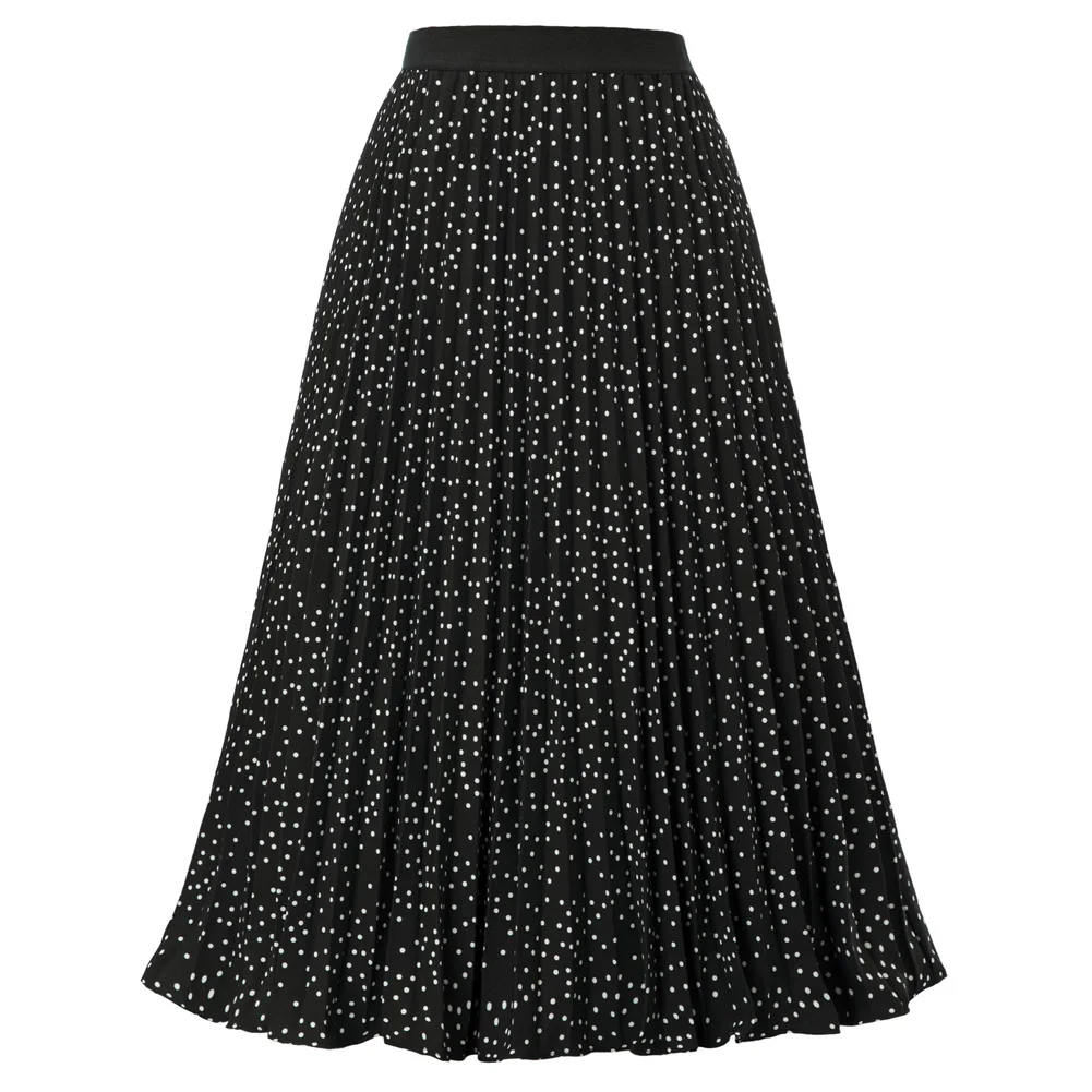 Dots Black Kate Kasin модная женская плиссированная однотонная длинная эластичная юбка с высокой талией, винтажные Элегантные повседневные вечерние длинные юбки для девушек - Цвет: Dots Black