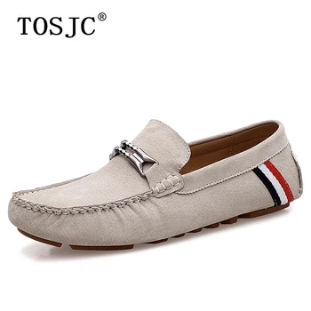 

TOSJC Brand Summer Men Loafers Striped Soft Moccasins Breathable Slip-on Boat Shoes Cow Suede Male Flats Gommino Driving Shoes