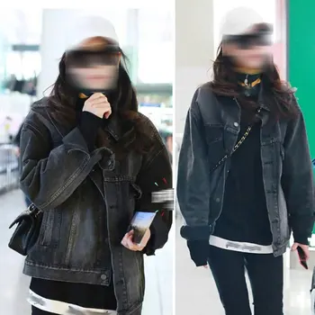 

Black And Gray Denim Jacket BF Style Women's Denim Top 2020 Spring And Autumn New