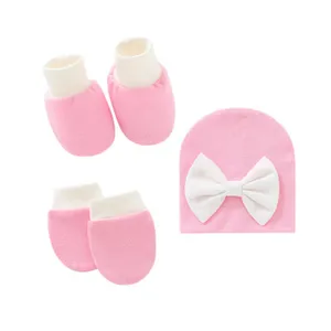 3 шт./компл. простой комплект из шапочки и перчаток для новорожденных младенцев мягкие хлопковые детские перчатки, носки и шляпы от царапин мягкие и удобные