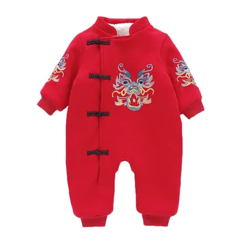 

New Born Baby Warm Clothes China Traditional Tang Suit Baby Boy Girl Long-Sleeved Red New Year Rompers Infant Jumpsuits