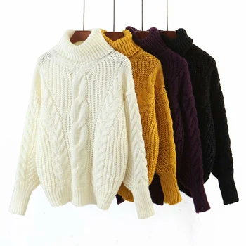 

PUWD Casual Woman Oversized Turtleneck Mohair Sweater 2020 Fashion Ladies Autumn Thick Warm Pullover Female Chic Loose Knit Tops