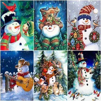 

AZQSD DIY Paint By Numbers Snowman Drawing On Canvas Abstract Art Unframe Pictures By Numbers Winter Decor For Home