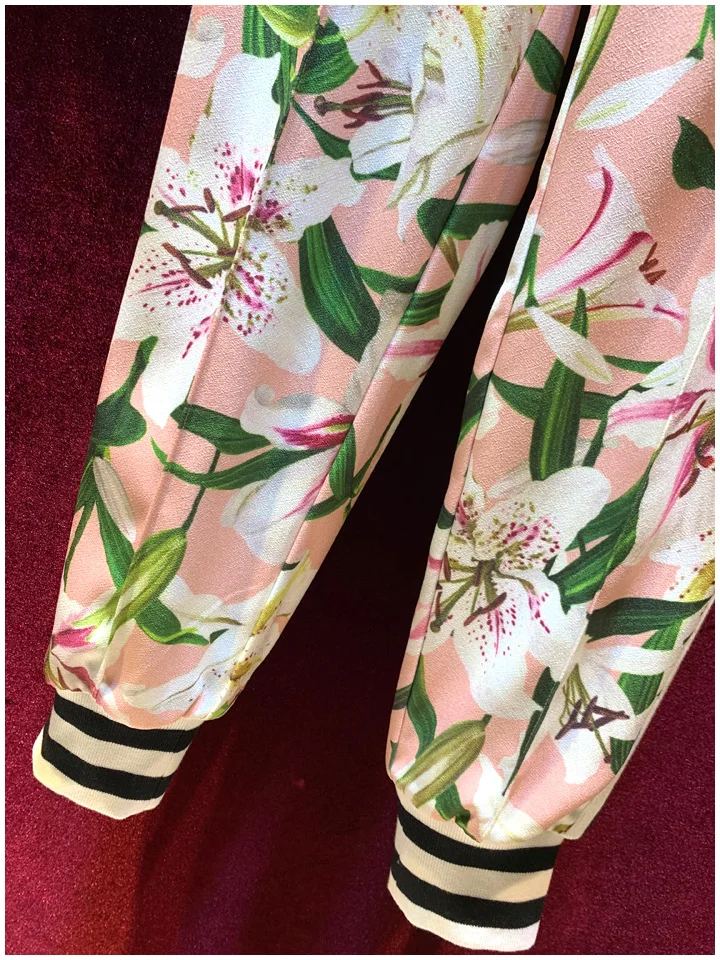 Svoryxiu модные Подиумные осенне-зимние костюмы со штанами с цветочным принтом лилии женские высококачественные повседневные комплекты из двух предметов
