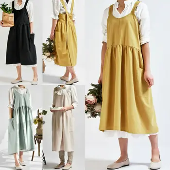 

2020 HOT Women Cotton Linen Flower Apron Japanese Housework Kitchen Wrap Pinafore kitchen accessories kitchen tools dropship